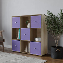 Urbn-Living 9 Cube Oak Wooden Bookcase Shelving Unit With 5 Collapsible Fabric Drawers  Lilac - thumbnail 3