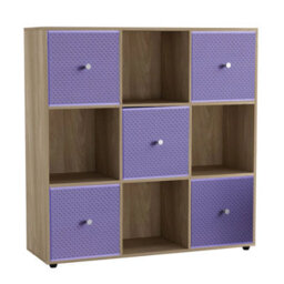 Urbn-Living 9 Cube Oak Wooden Bookcase Shelving Unit With 5 Collapsible Fabric Drawers  Lilac