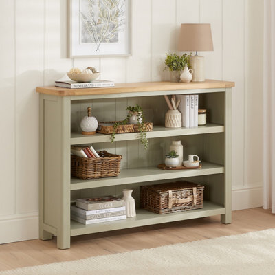 The Furniture Market Marbury Sage Green Painted Wide Low Large Bookcase - image 1