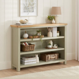 The Furniture Market Marbury Sage Green Painted Wide Low Large Bookcase