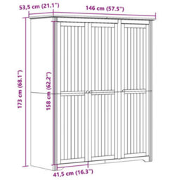 Berkfield Wardrobe Bodo White And Brown 151.5X52X176.5Cm Solid Wood Pine - thumbnail 8