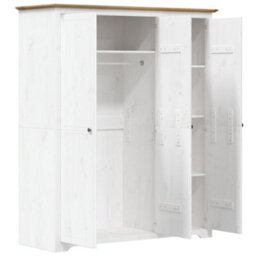 Berkfield Wardrobe Bodo White And Brown 151.5X52X176.5Cm Solid Wood Pine - thumbnail 4