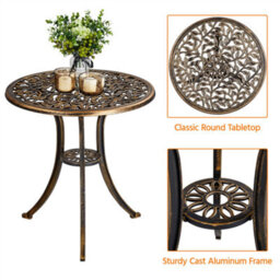 Yaheetech Bronze 3 Piece Patio Bistro Set, 2 Seater Metal Garden Table & Chairs Bistro Coffee Table Set, Balcony Outdoor - thumbnail 6