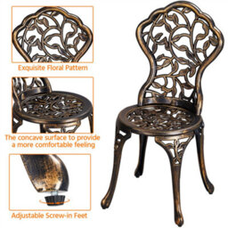 Yaheetech Bronze 3 Piece Patio Bistro Set, 2 Seater Metal Garden Table & Chairs Bistro Coffee Table Set, Balcony Outdoor - thumbnail 5