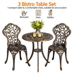 Yaheetech Bronze 3 Piece Patio Bistro Set, 2 Seater Metal Garden Table & Chairs Bistro Coffee Table Set, Balcony Outdoor - thumbnail 7