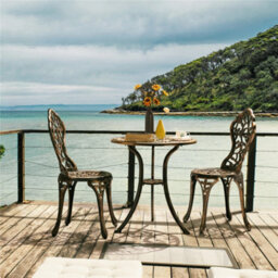 Yaheetech Bronze 3 Piece Patio Bistro Set, 2 Seater Metal Garden Table & Chairs Bistro Coffee Table Set, Balcony Outdoor