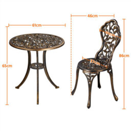Yaheetech Bronze 3 Piece Patio Bistro Set, 2 Seater Metal Garden Table & Chairs Bistro Coffee Table Set, Balcony Outdoor - thumbnail 3