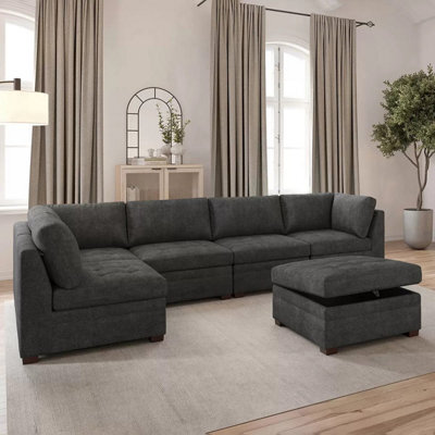 Xample Thomasville Tisdale Dark Grey 6 Piece Modular Fabric Sofa With Storage Ottoman,pocket Coil Seating, Removable Cushions & Wood Legs - image 1