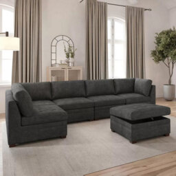 Xample Thomasville Tisdale Dark Grey 6 Piece Modular Fabric Sofa With Storage Ottoman,pocket Coil Seating, Removable Cushions & Wood Legs - thumbnail 1
