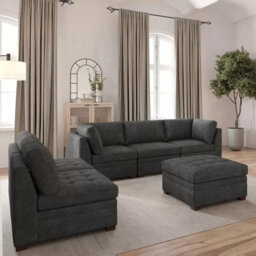Xample Thomasville Tisdale Dark Grey 6 Piece Modular Fabric Sofa With Storage Ottoman,pocket Coil Seating, Removable Cushions & Wood Legs - thumbnail 4