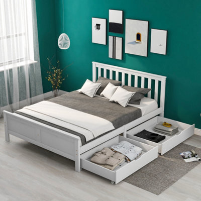 4Ft Double Wooden Solid Grey Pine Storage Bed With Drawers Bed - image 1