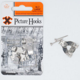 X-Hooks Double Picture Hooks No.3, Nickel-Plated Silver With Hardened Pins, Pack Of 3 - thumbnail 1