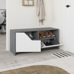 Decortie Modern Nexus Shoe Cabinet Retro Grey, White 105(W) 2-Door Storage And Open Shelf Space Saver Engineered Wood Hallway - thumbnail 4