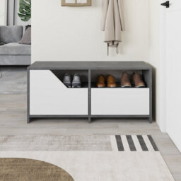 Decortie Modern Nexus Shoe Cabinet Retro Grey, White 105(W) 2-Door Storage And Open Shelf Space Saver Engineered Wood Hallway - thumbnail 5