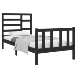 Berkfield Bed Frame Black Solid Wood 75X190 Cm 2Ft6 Small Single - thumbnail 3