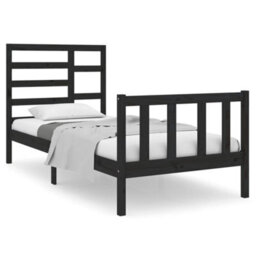 Berkfield Bed Frame Black Solid Wood 75X190 Cm 2Ft6 Small Single - thumbnail 2