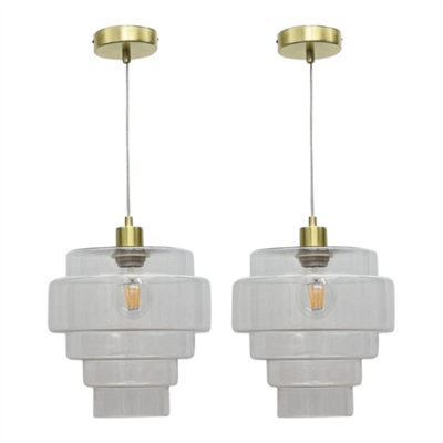First Choice Lighting Set Of 2 Benson - 5 Tier Glass & Satin Brass Ceiling Pendant Lights - image 1