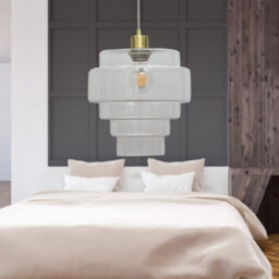 First Choice Lighting Set Of 2 Benson - 5 Tier Glass & Satin Brass Ceiling Pendant Lights - thumbnail 5