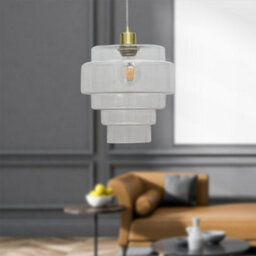 First Choice Lighting Set Of 2 Benson - 5 Tier Glass & Satin Brass Ceiling Pendant Lights - thumbnail 4