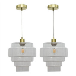 First Choice Lighting Set Of 2 Benson - 5 Tier Glass & Satin Brass Ceiling Pendant Lights - thumbnail 1