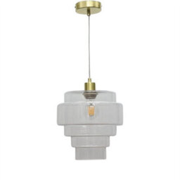 First Choice Lighting Set Of 2 Benson - 5 Tier Glass & Satin Brass Ceiling Pendant Lights - thumbnail 2