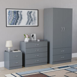 Lassic Vida Designs Riano 3 Piece Bedroom Set (2 Drawer Bedside Chest, 4 Drawer Chest, 2 Door 2 Drawer Wardrobe), Grey - thumbnail 6