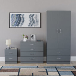Lassic Vida Designs Riano 3 Piece Bedroom Set (2 Drawer Bedside Chest, 4 Drawer Chest, 2 Door 2 Drawer Wardrobe), Grey - thumbnail 7