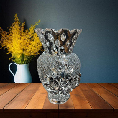 DEENZ Silver Vase For Flowers Handmade Style Glitter Vase Decorative (30Cm)