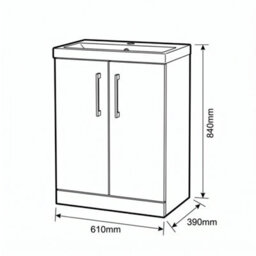 Balterley Bramshall Contemporary Bathroom Floor Standing 2-Door Vanity & Mid-Edge Basin, Solace Oak, 600mm - thumbnail 5