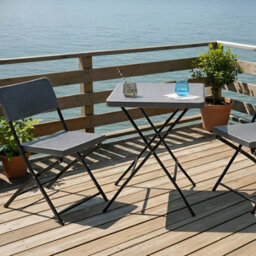 Wyld And Coco Novahome Bistro Set Grey - Foldable Weatherproof Table And 2 Chairs, Compact Outdoor Dining - thumbnail 2