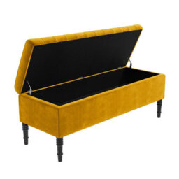 90Cm Paris Striped Ottoman Storage Bench- Plush Velvet Shoe Bench - Mustard Gold Upholstery Footstool With Storage - thumbnail 5