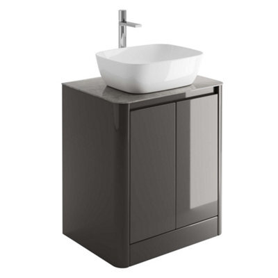 Plum&clay Mayfair Gloss Dark Grey Freestanding Bathroom Vanity Unit With Grey Marble Countertop (W)650mm (H)745mm - image 1