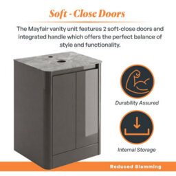 Plum&clay Mayfair Gloss Dark Grey Freestanding Bathroom Vanity Unit With Grey Marble Countertop (W)650mm (H)745mm - thumbnail 4