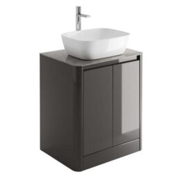 Plum&clay Mayfair Gloss Dark Grey Freestanding Bathroom Vanity Unit With Grey Marble Countertop (W)650mm (H)745mm