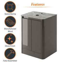 Plum&clay Mayfair Gloss Dark Grey Freestanding Bathroom Vanity Unit With Grey Marble Countertop (W)650mm (H)745mm - thumbnail 6