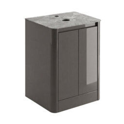Plum&clay Mayfair Gloss Dark Grey Freestanding Bathroom Vanity Unit With Grey Marble Countertop (W)650mm (H)745mm - thumbnail 2