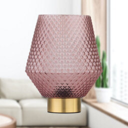 First Choice Lighting Porter - Battery Operated Satin Brass Lamp With Pink Textured Glass - thumbnail 6