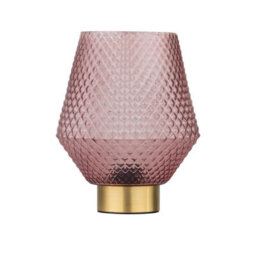 First Choice Lighting Porter - Battery Operated Satin Brass Lamp With Pink Textured Glass