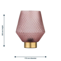 First Choice Lighting Porter - Battery Operated Satin Brass Lamp With Pink Textured Glass - thumbnail 7