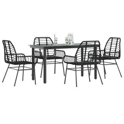 Berkfield 5 Piece Garden Dining Set Black Poly Rattan Glass - image 1