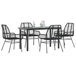 Berkfield 5 Piece Garden Dining Set Black Poly Rattan Glass - thumbnail 1