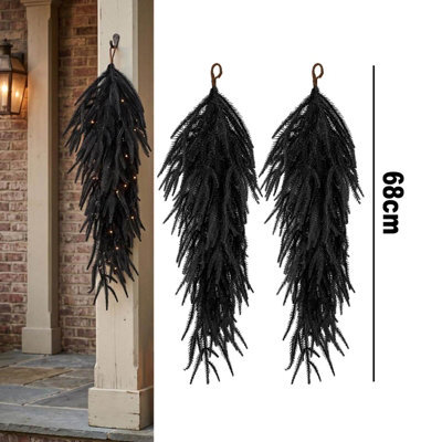 Amorly 2 Pcs 68Cm Halloween Black Teardrop Norfolk Swag, Gothic Artificial Door Swag For Porch Pillar Mantle Window Wall Home Decor - image 1