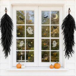 Amorly 2 Pcs 68Cm Halloween Black Teardrop Norfolk Swag, Gothic Artificial Door Swag For Porch Pillar Mantle Window Wall Home Decor - thumbnail 7