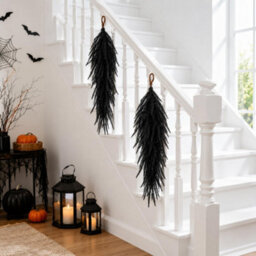Amorly 2 Pcs 68Cm Halloween Black Teardrop Norfolk Swag, Gothic Artificial Door Swag For Porch Pillar Mantle Window Wall Home Decor - thumbnail 8