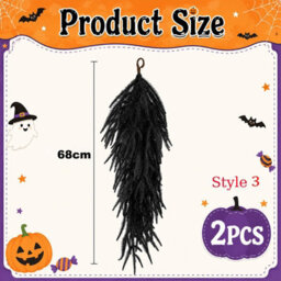 Amorly 2 Pcs 68Cm Halloween Black Teardrop Norfolk Swag, Gothic Artificial Door Swag For Porch Pillar Mantle Window Wall Home Decor - thumbnail 3