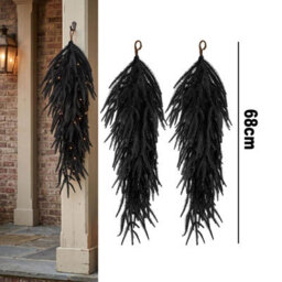 Amorly 2 Pcs 68Cm Halloween Black Teardrop Norfolk Swag, Gothic Artificial Door Swag For Porch Pillar Mantle Window Wall Home Decor - thumbnail 2