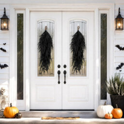 Amorly 2 Pcs 68Cm Halloween Black Teardrop Norfolk Swag, Gothic Artificial Door Swag For Porch Pillar Mantle Window Wall Home Decor - thumbnail 5