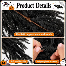 Amorly 2 Pcs 68Cm Halloween Black Teardrop Norfolk Swag, Gothic Artificial Door Swag For Porch Pillar Mantle Window Wall Home Decor - thumbnail 4