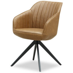 Wyld Haus Arques Tan Faux Leather Swivel Dining Chair With Armrests And Pyramid Metal Legs - thumbnail 3