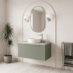 Balterley Tixall Fluted 1 Drawer Wall Hung Vanity Unit With Laminate Worktop, Satin Green, 800mm - thumbnail 4